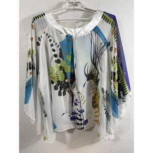Vintage Expose Kimono Blouse Womens 3XL Multicolor Sheer Chiffon Floral Y2K